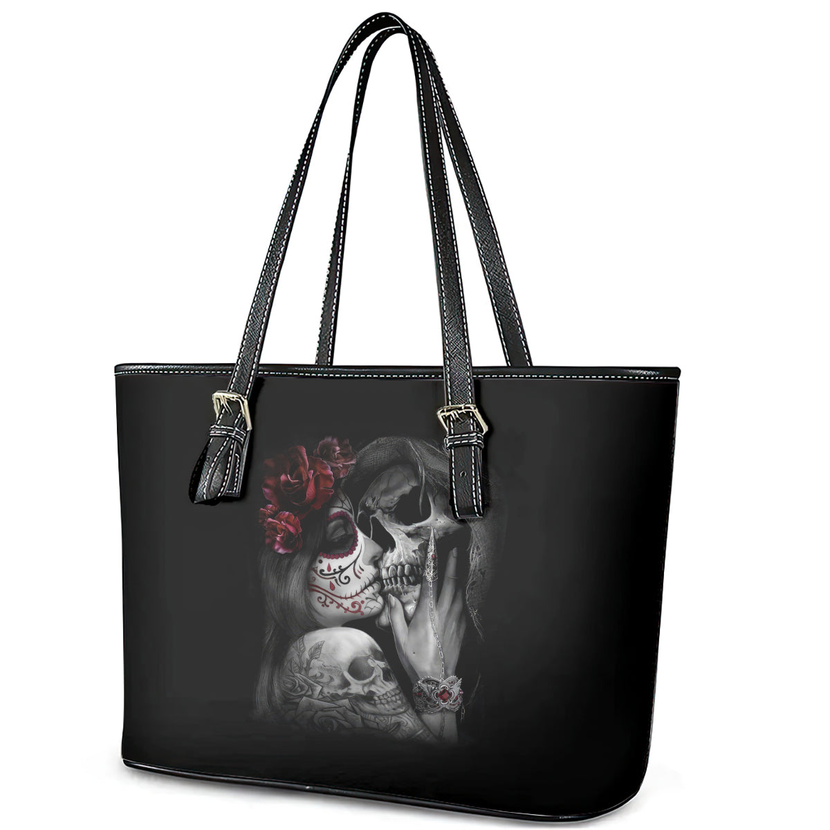 Skull Leather Tote Bag Death Angel And Da de Muertos Girl DT01
