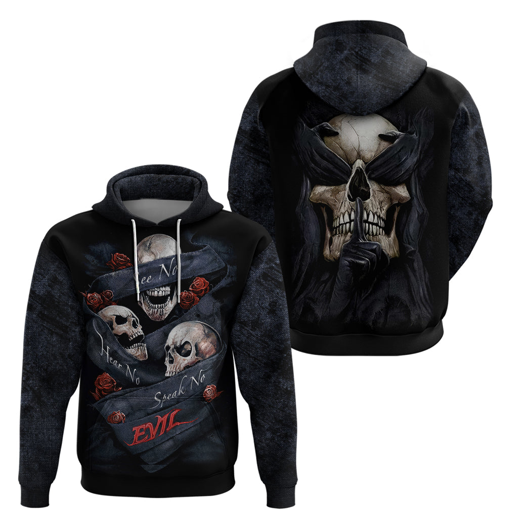 Skull Hoodie No See Evil Red Rose Jean DT01