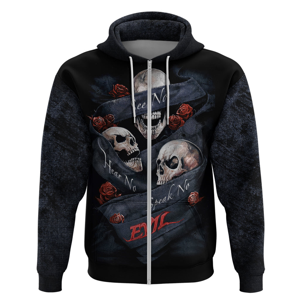 Skull Hoodie No See Evil Red Rose Jean DT01