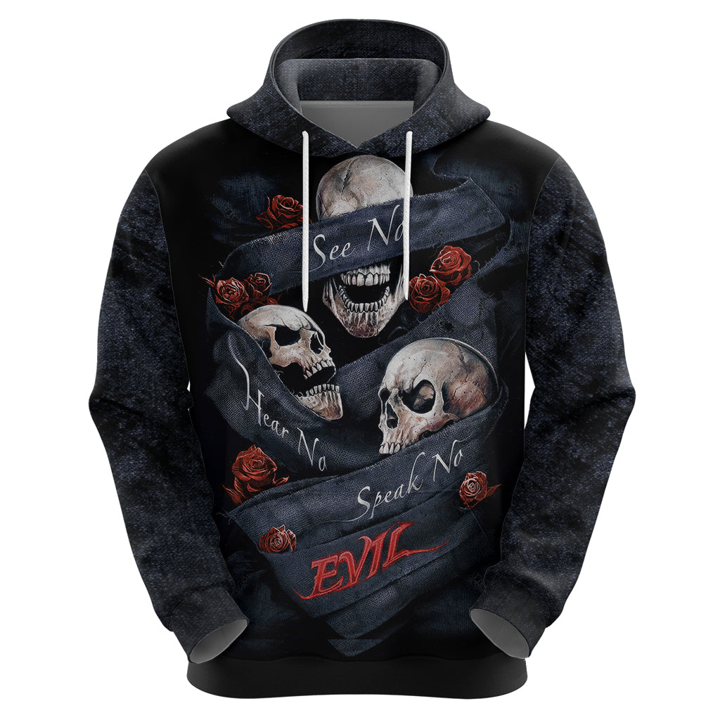 Skull Hoodie No See Evil Red Rose Jean DT01