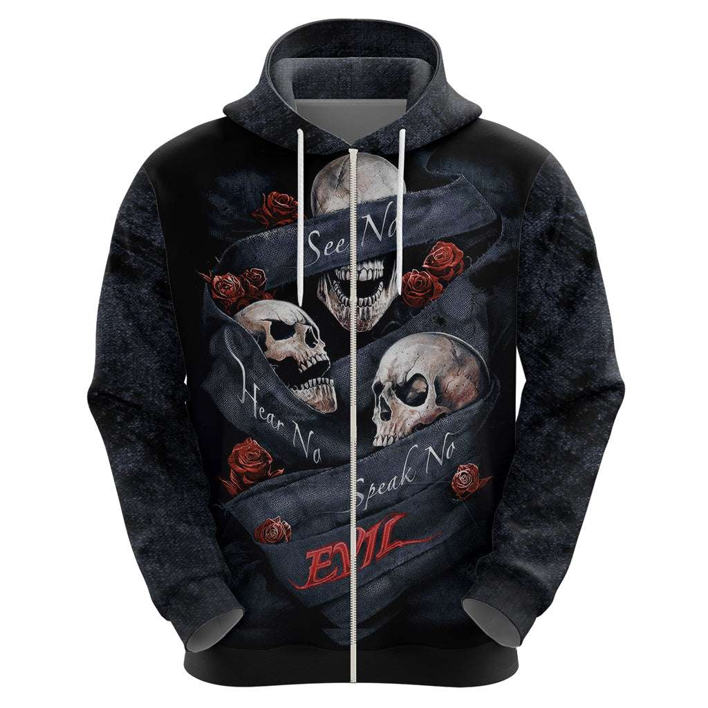 Skull Hoodie No See Evil Red Rose Jean DT01