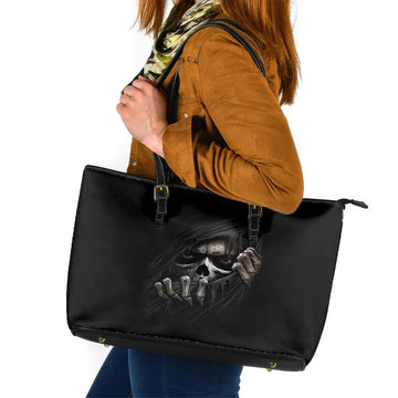 Skull Leather Tote Bag Evil Skeleton Look Inside DT01