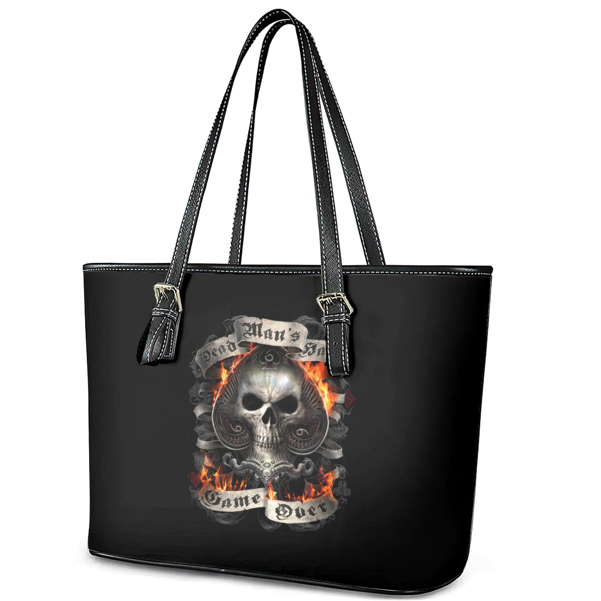 Skull Leather Tote Bag Gambling Death Fire DT01