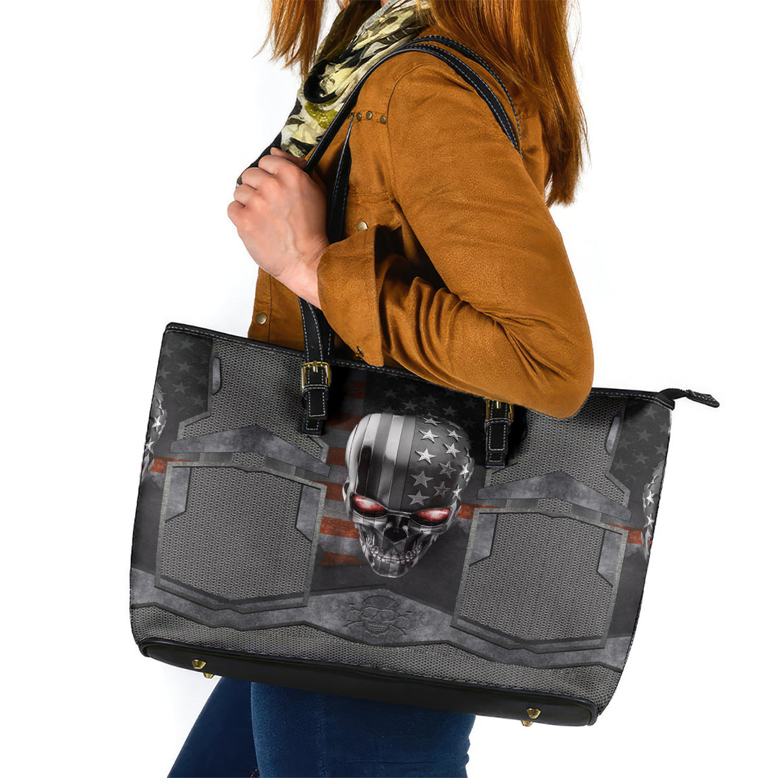 Skull Leather Tote Bag Metal Head Skull American DT01
