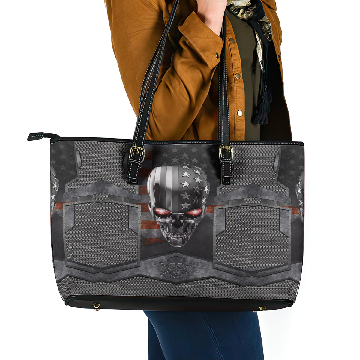 Skull Leather Tote Bag Metal Head Skull American DT01