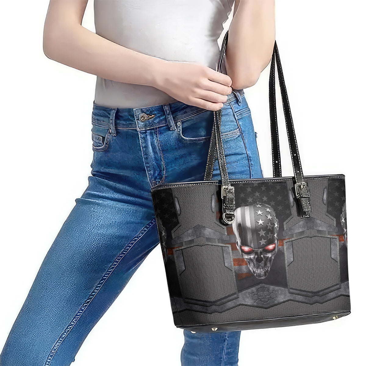 Skull Leather Tote Bag Metal Head Skull American DT01