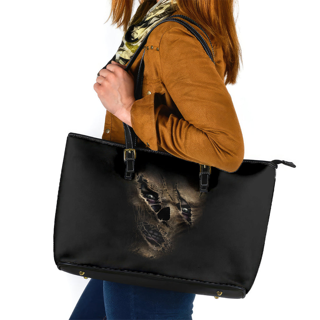 Skull Leather Tote Bag Mummy Face Inside DT01