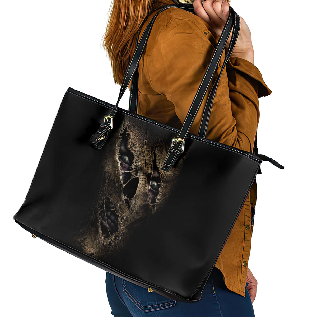 Skull Leather Tote Bag Mummy Face Inside DT01