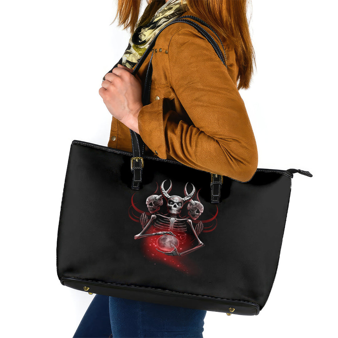 Skull Leather Tote Bag Prayer Skull DT01