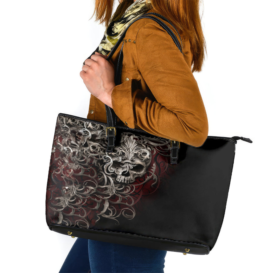 Skull Leather Tote Bag Silver Warrior Royal DT01