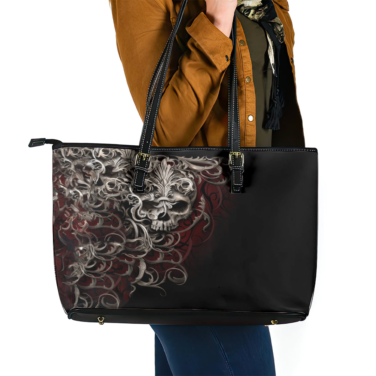 Skull Leather Tote Bag Silver Warrior Royal DT01