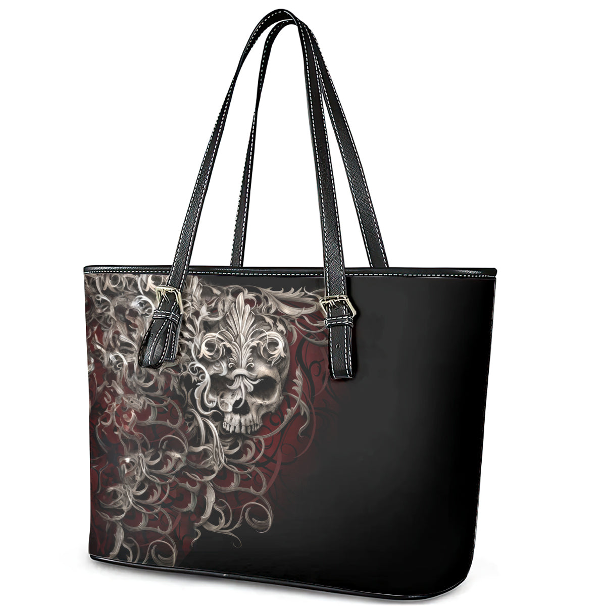 Skull Leather Tote Bag Silver Warrior Royal DT01