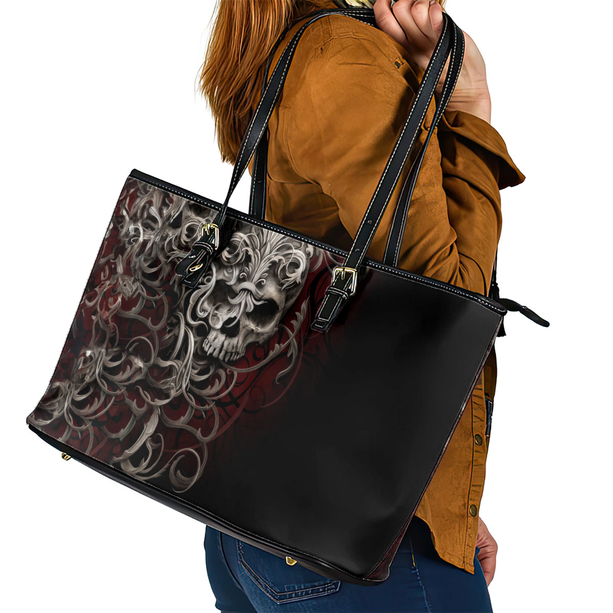 Skull Leather Tote Bag Silver Warrior Royal DT01