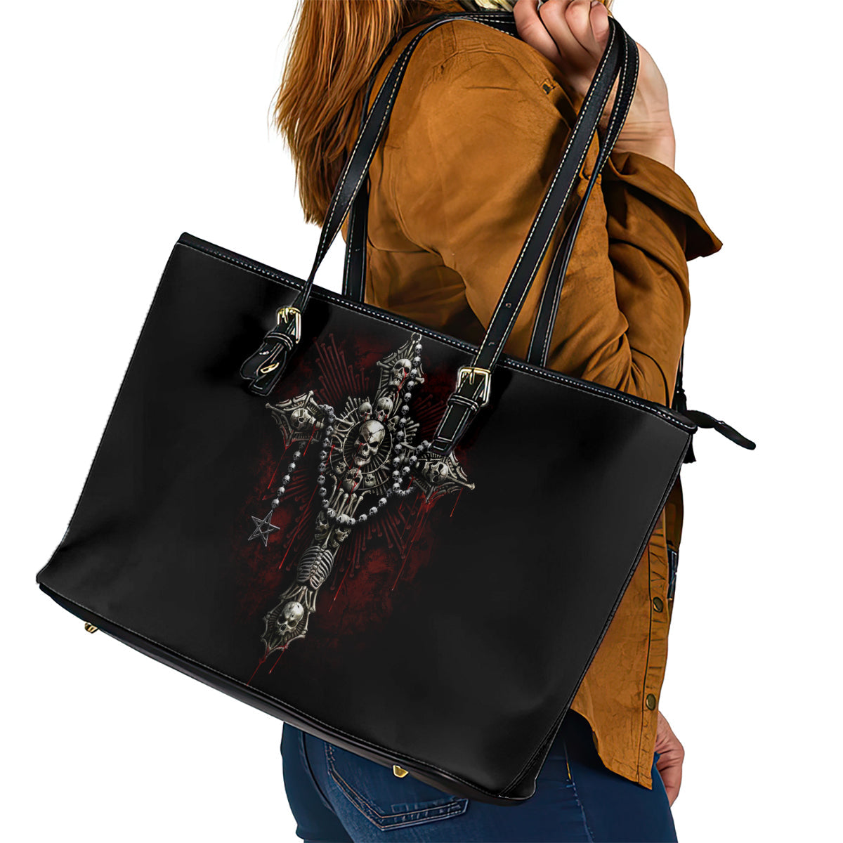Skull Leather Tote Bag Head Skeleton Cross Skull DT01