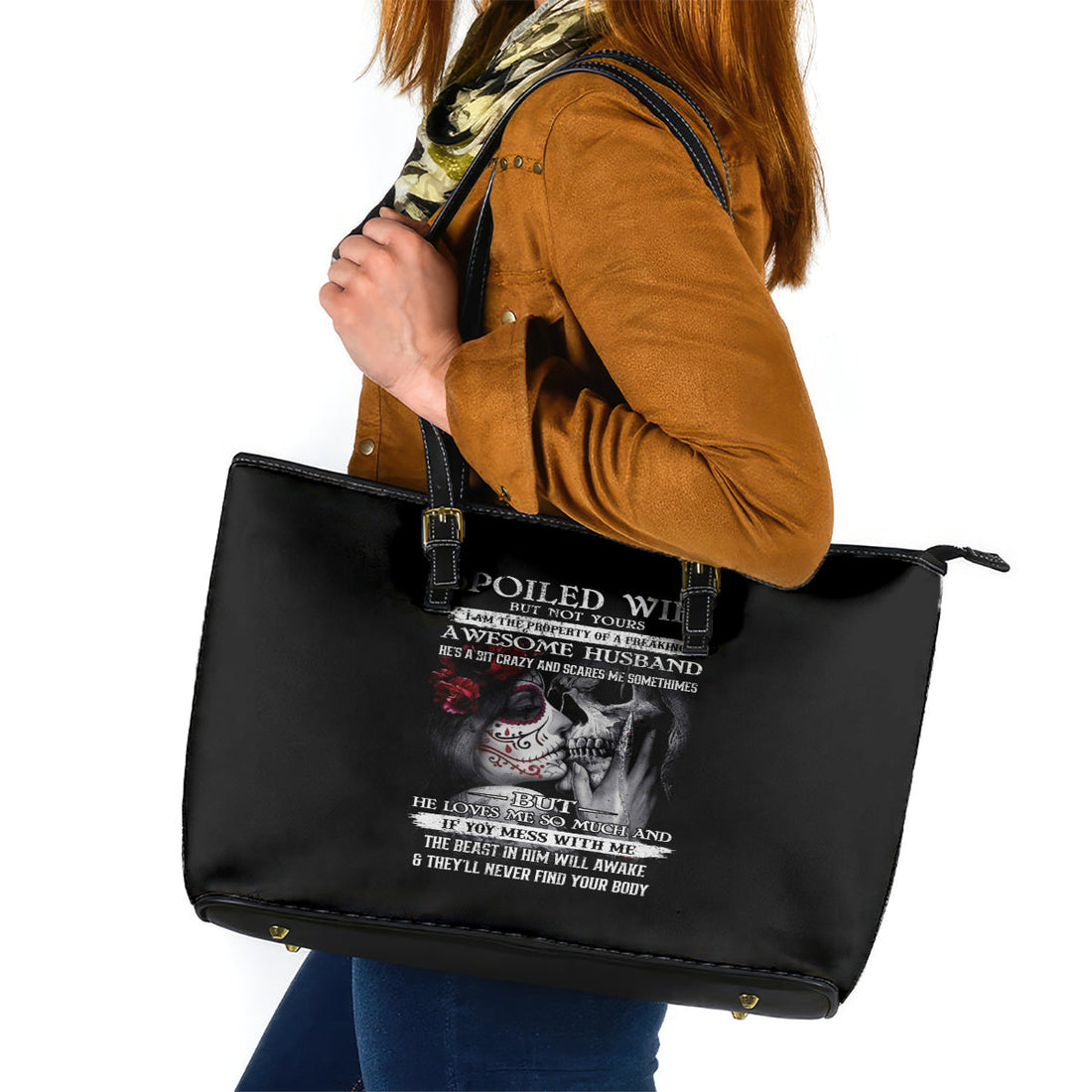 Skull Leather Tote Bag Skull Girl Spoiled Wife DT01