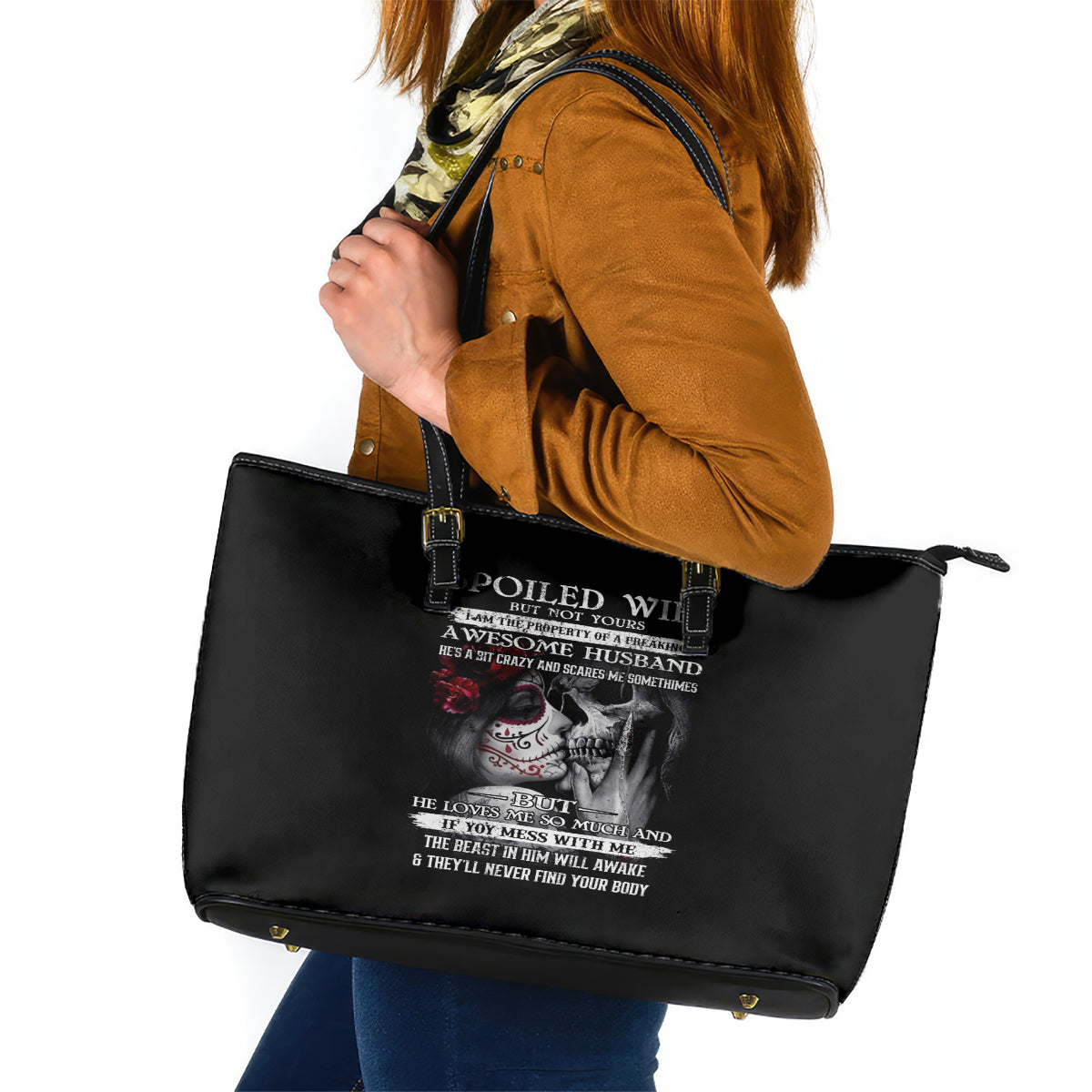 Skull Leather Tote Bag Skull Girl Spoiled Wife DT01