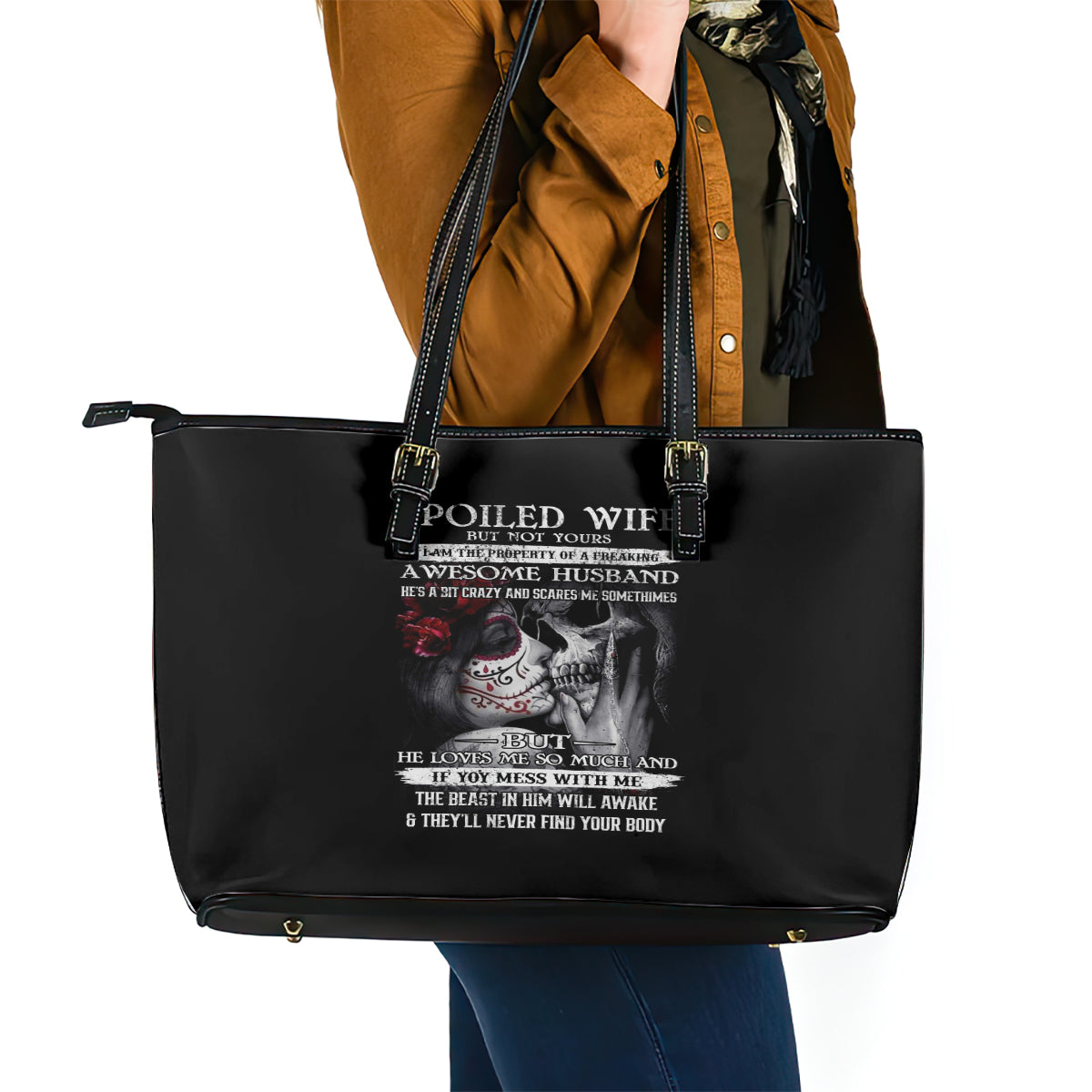Skull Leather Tote Bag Skull Girl Spoiled Wife DT01