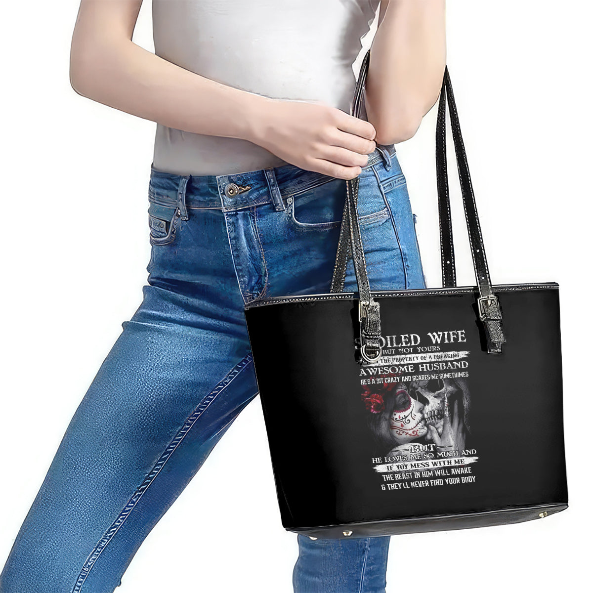 Skull Leather Tote Bag Skull Girl Spoiled Wife DT01