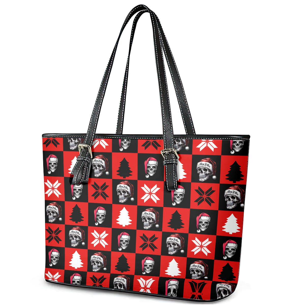 Scary Skeleton Leather Tote Bag Skeleton Inside Ugly Christmas DT01
