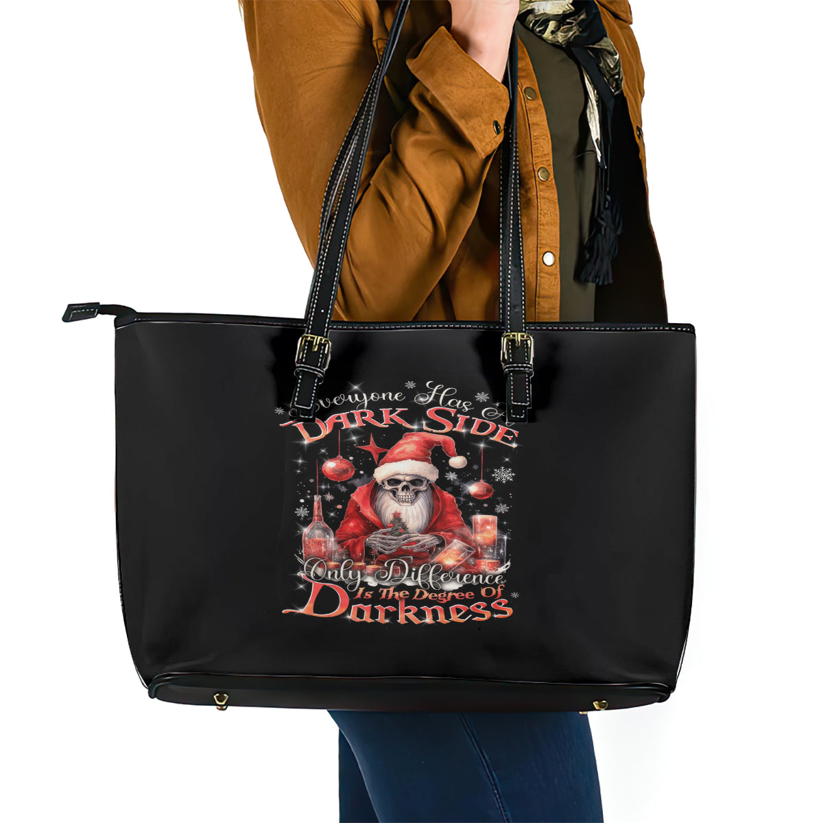 Skull Santa Claus Leather Tote Bag Every One Has A Dark Side Difference Is The Degree Of Darkness DT01
