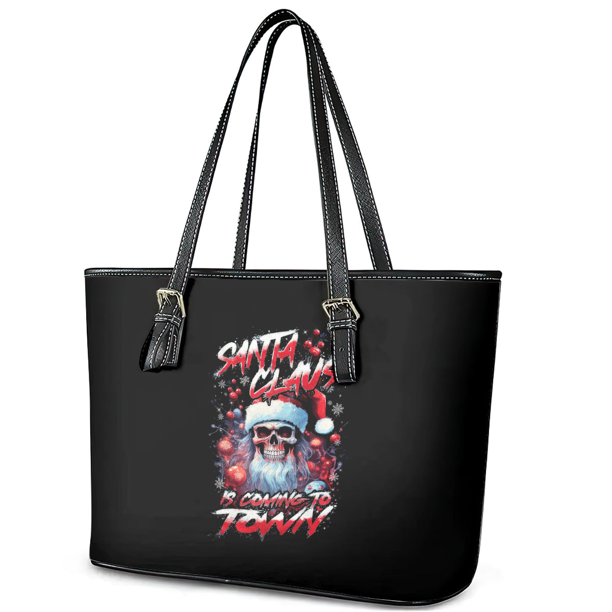 Skull Santa Claus Leather Tote Bag Santa Claus Is Coming To Town DT01
