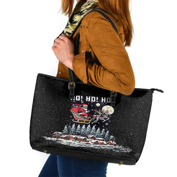 Skeleton Santa Claus Leather Tote Bag Santa Is Coming Ho Ho Ho DT01