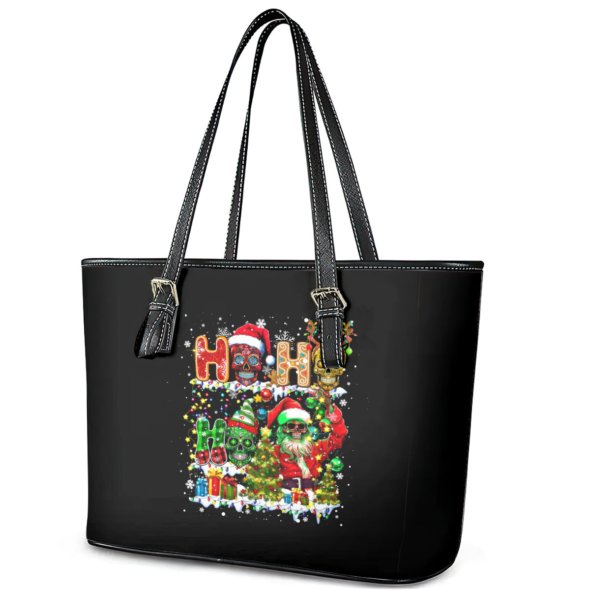 Skeleton Santa Claus Leather Tote Bag Sugar Santa Claus Ho Ho Ho DT01