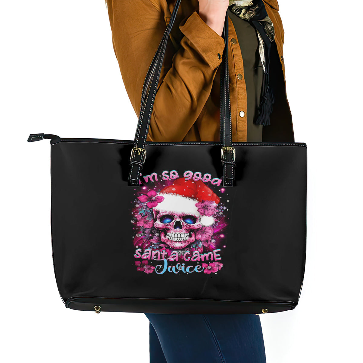 Skull Santa Claus Leather Tote Bag I'm So Good Santa Came Juice DT01