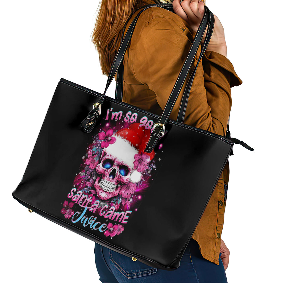 Skull Santa Claus Leather Tote Bag I'm So Good Santa Came Juice DT01
