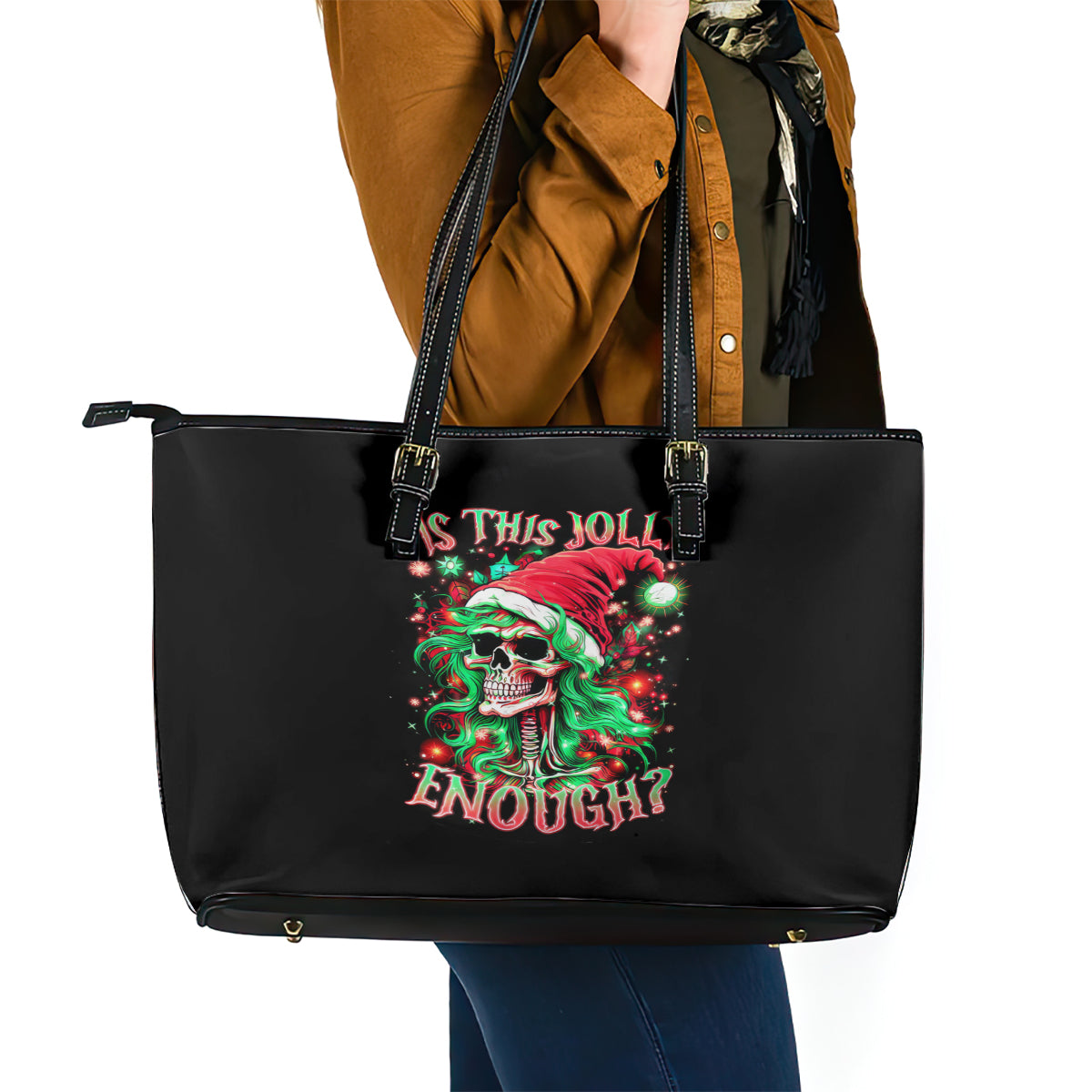 Skull Santa Girl Leather Tote Bag Is This Jolly Enough DT01