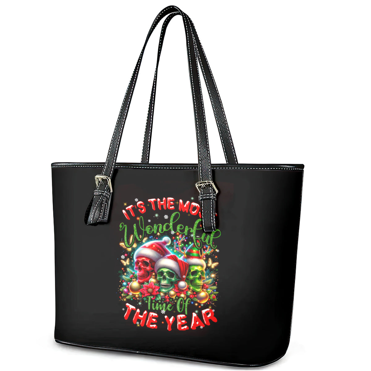 Skull Santa Claus Leather Tote Bag It's The Most Time Of The Year DT01