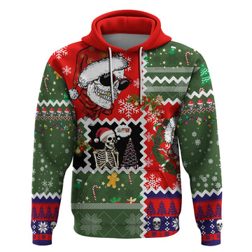 Skeleton Santa Claus Hoodie Moodboard Skull Ugly Christmas DT01