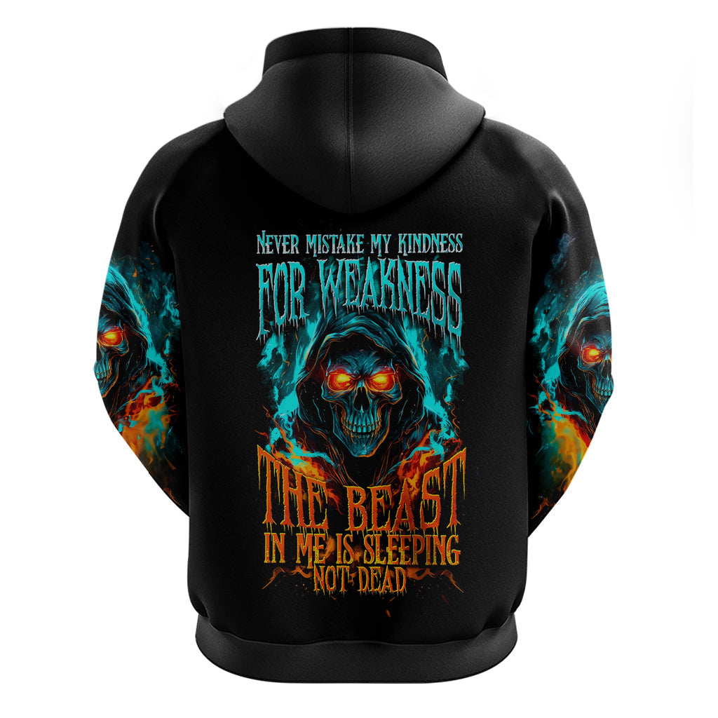 Flame Skull Hoodie Never Mistake My Kindness For Weakness The Beast In Me Is Sleeping Noe Dead DT01