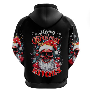 Skeleton Santa Claus Hoodie Merry Christmas Bitches DT01