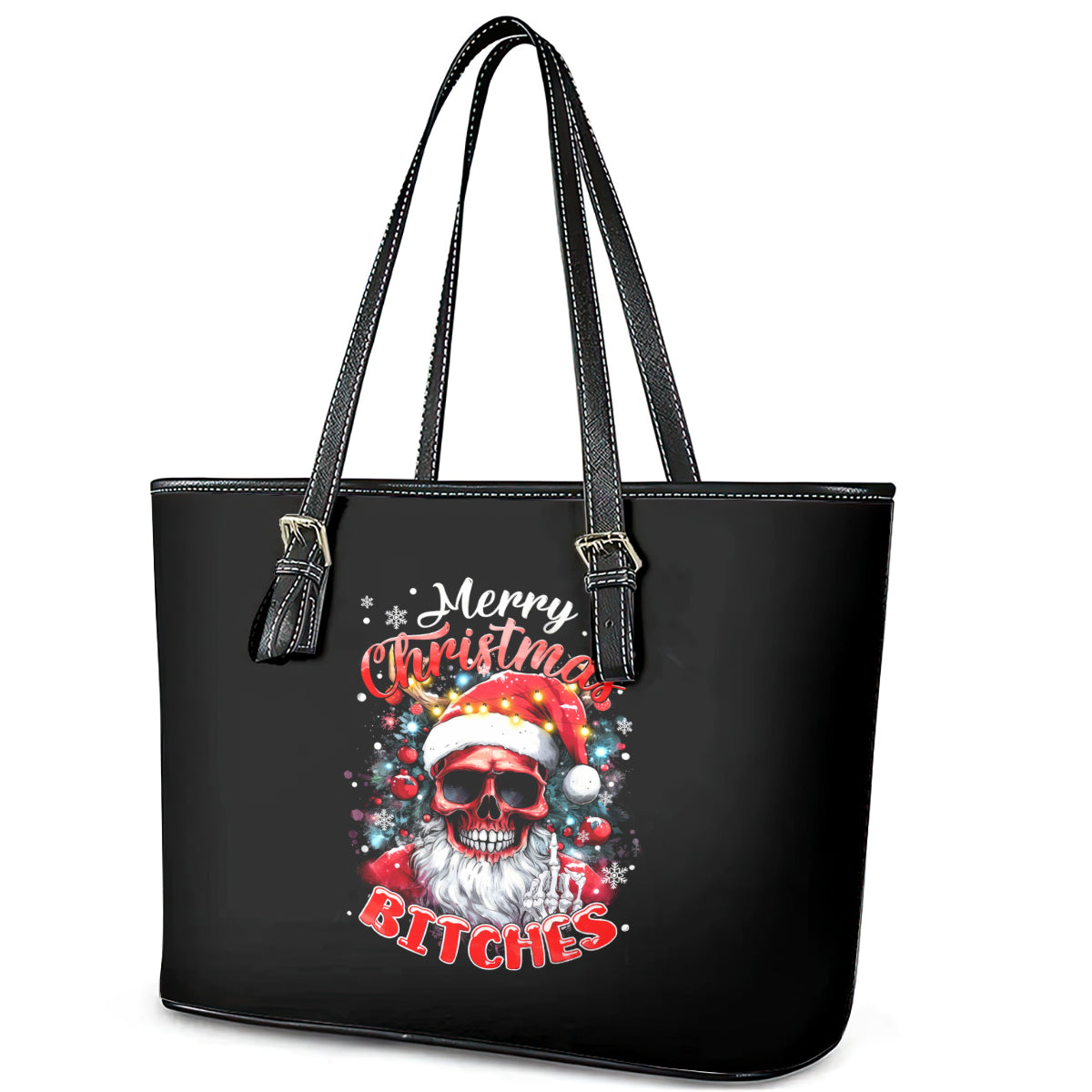 Skeleton Santa Claus Leather Tote Bag Merry Christmas Bitches DT01