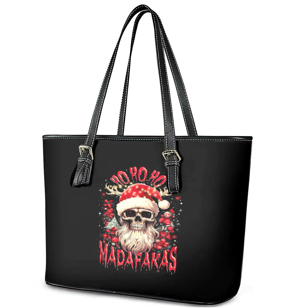 Skull Santa Claus Leather Tote Bag Ho Ho Ho Madafakas DT01