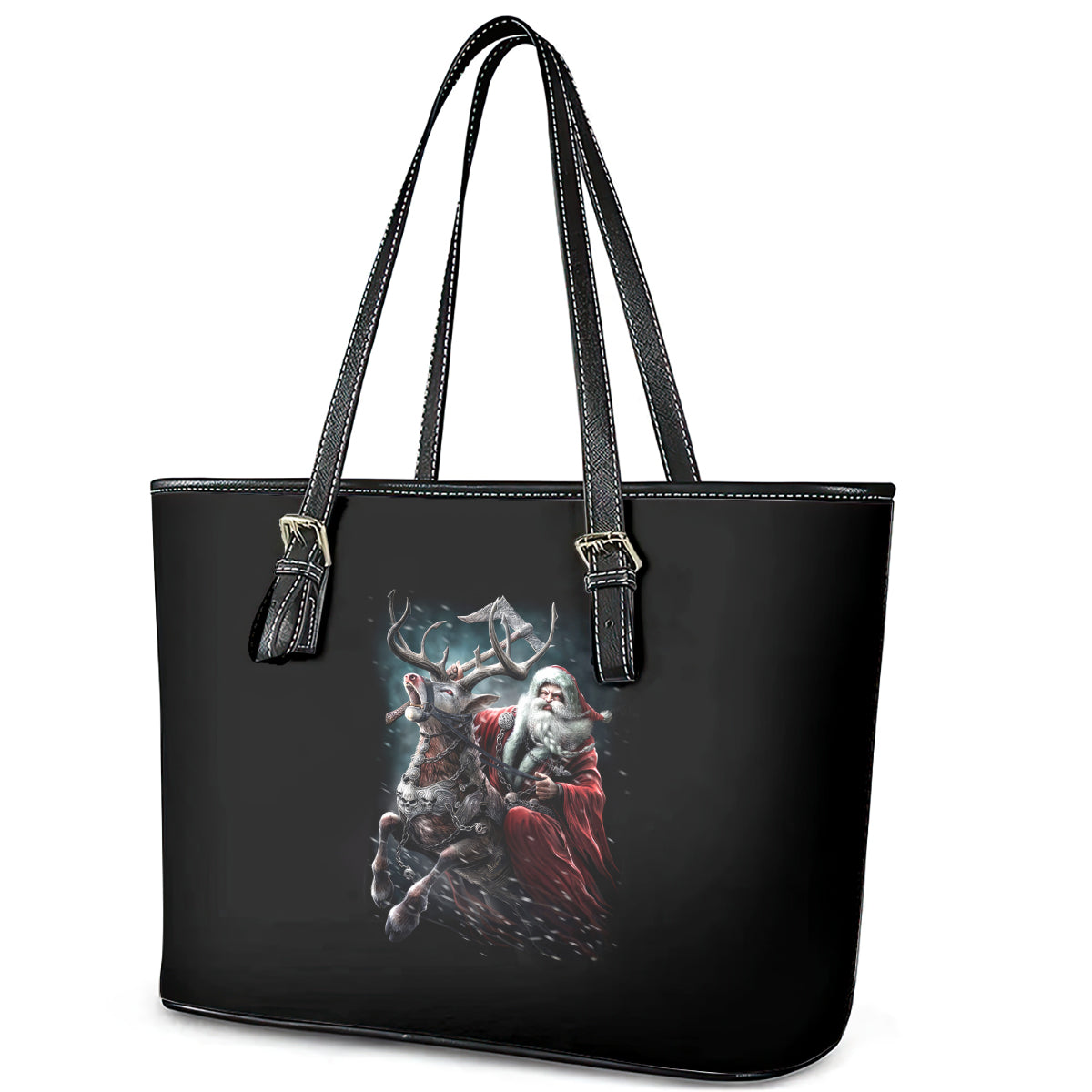 Viking Santa Claus Leather Tote Bag Vahalla Santa Clau Coming DT01