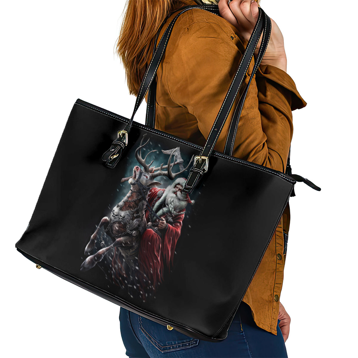 Viking Santa Claus Leather Tote Bag Vahalla Santa Clau Coming DT01