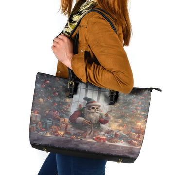 Skeleton Santa Claus Leather Tote Bag Repair For Christmas Santa Claus DT01