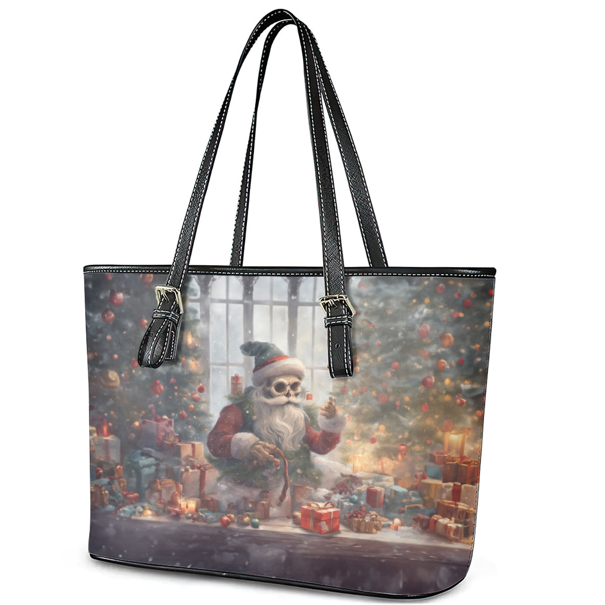 Skeleton Santa Claus Leather Tote Bag Repair For Christmas Santa Claus DT01