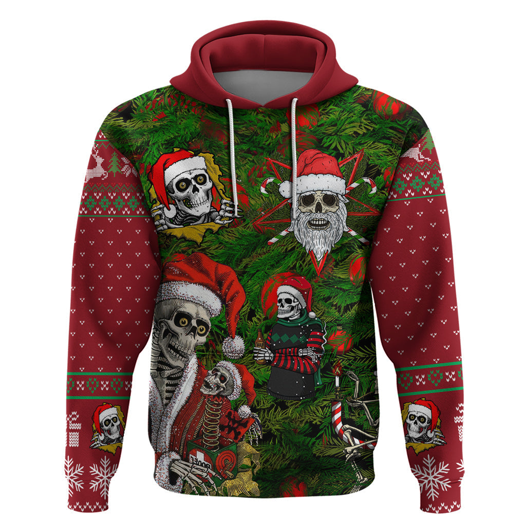 Skeleton Santa Claus Hoodie Multi Skeleton Santa Pattern Ugly Christmas DT01
