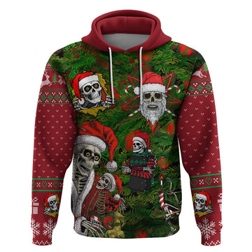 Skeleton Santa Claus Hoodie Multi Skeleton Santa Pattern Ugly Christmas DT01