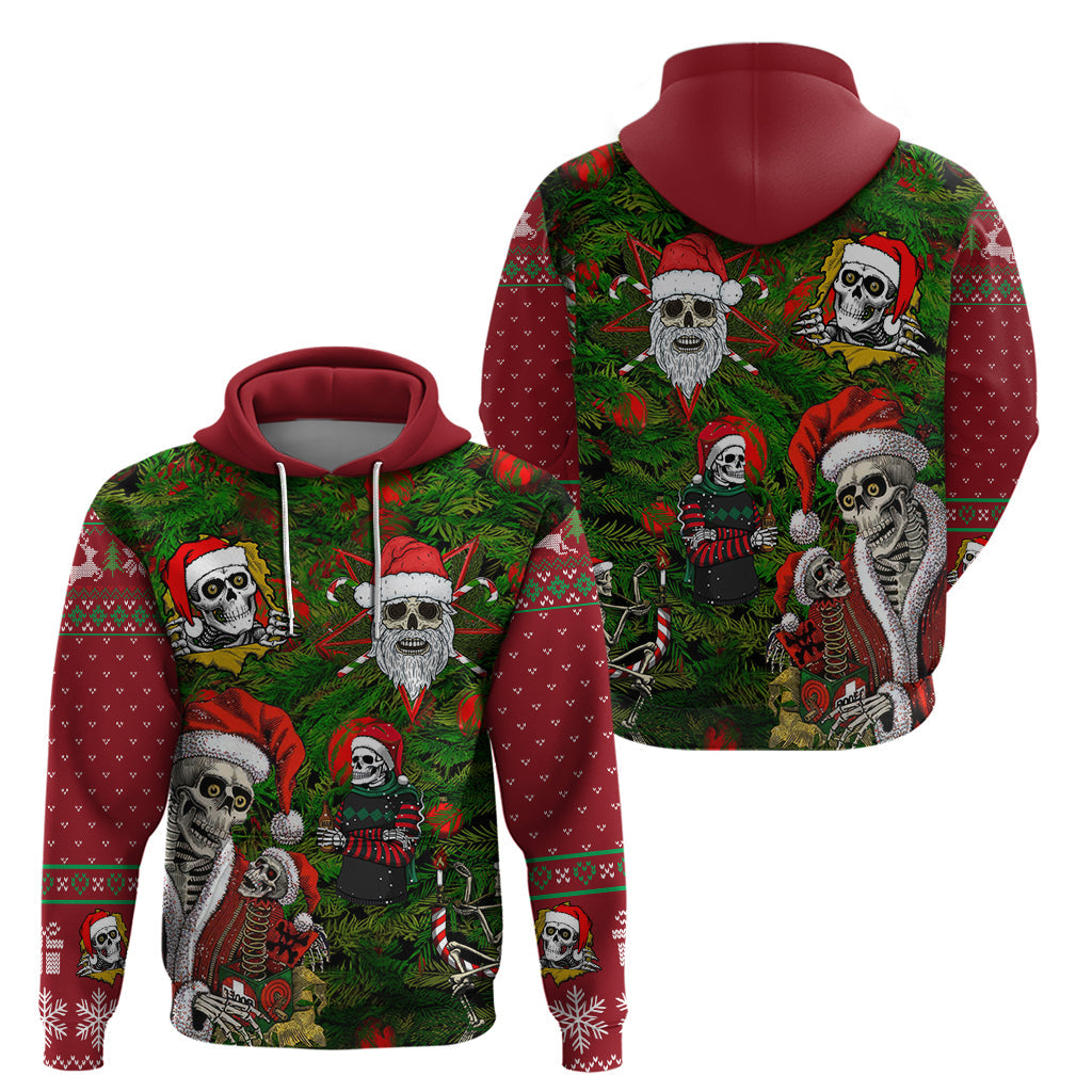 Skeleton Santa Claus Hoodie Multi Skeleton Santa Pattern Ugly Christmas DT01