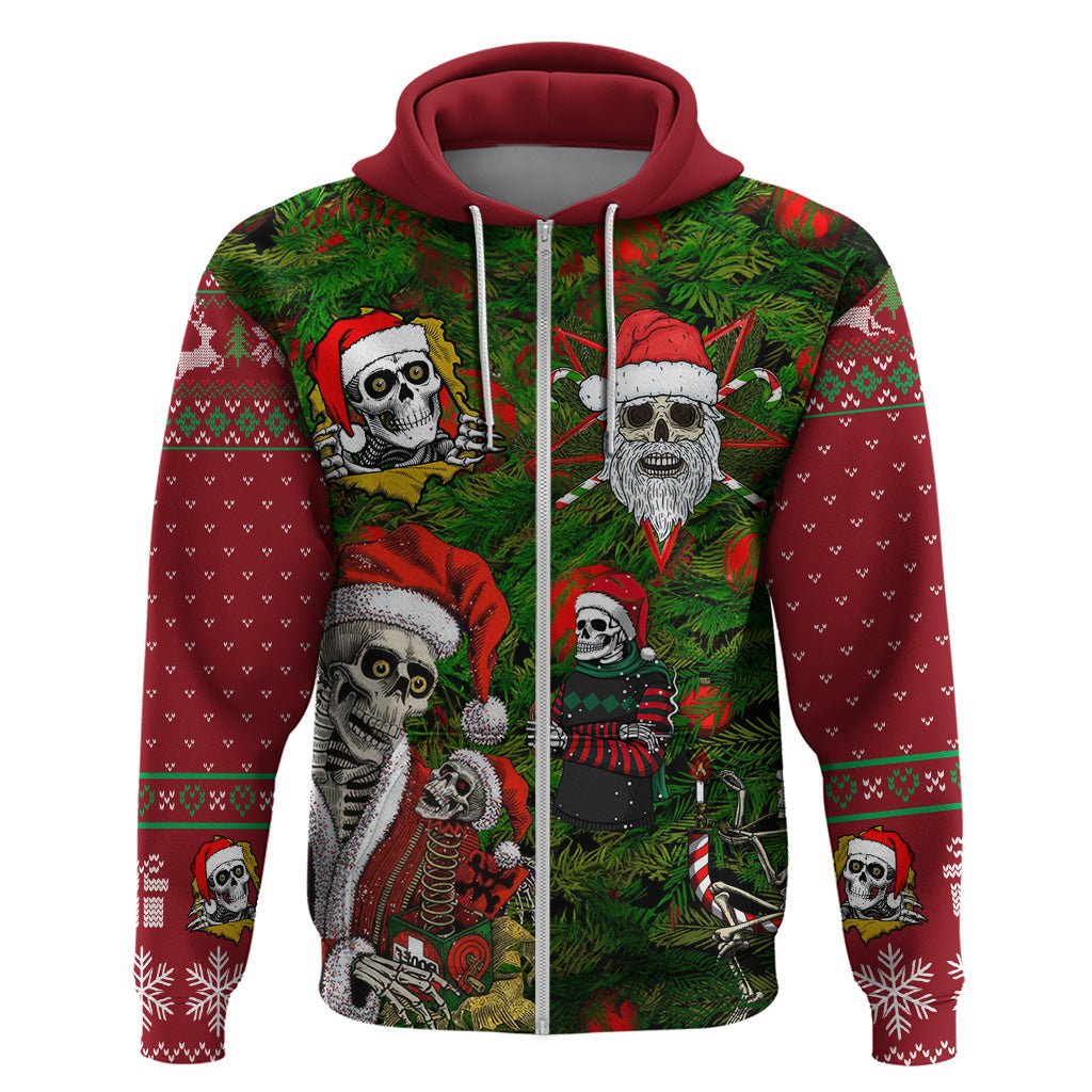 Skeleton Santa Claus Hoodie Multi Skeleton Santa Pattern Ugly Christmas DT01