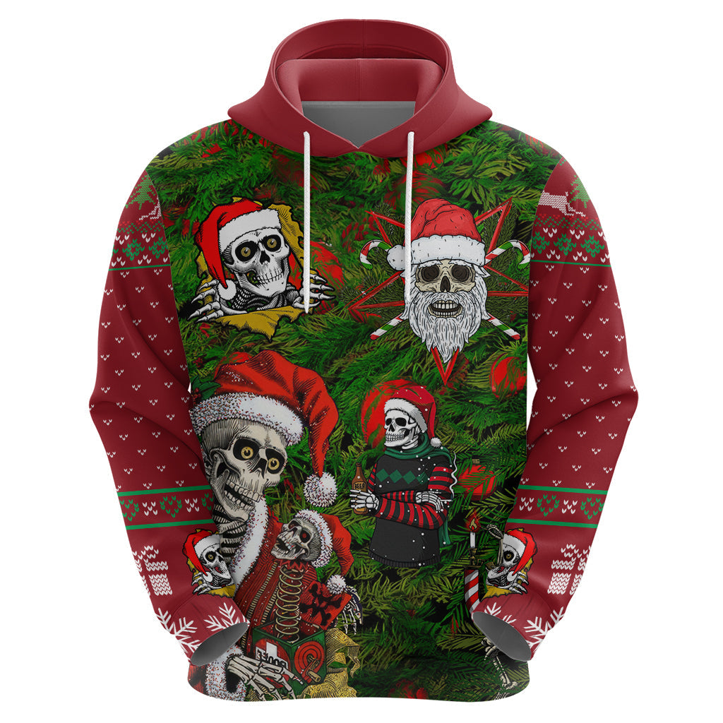Skeleton Santa Claus Hoodie Multi Skeleton Santa Pattern Ugly Christmas DT01