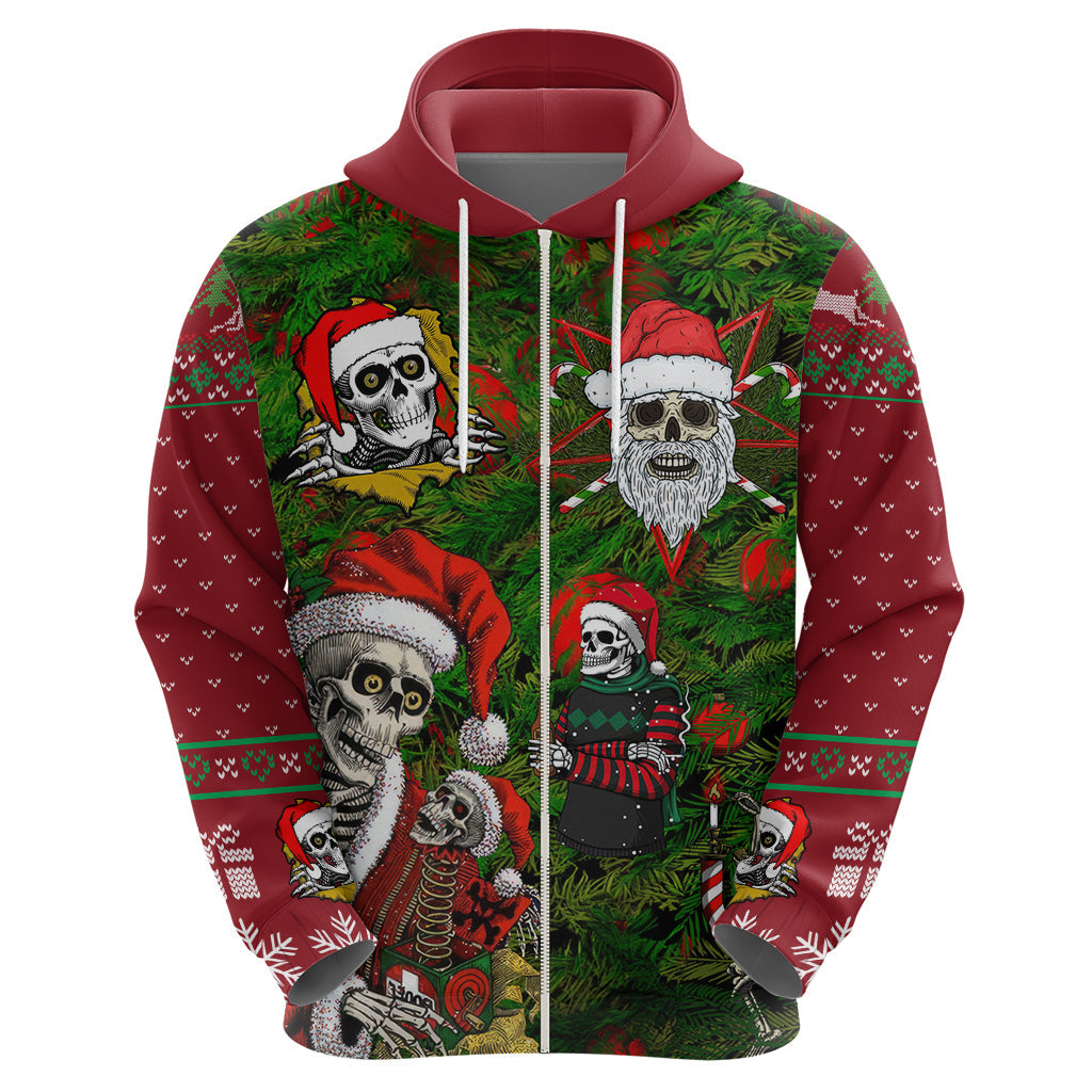 Skeleton Santa Claus Hoodie Multi Skeleton Santa Pattern Ugly Christmas DT01