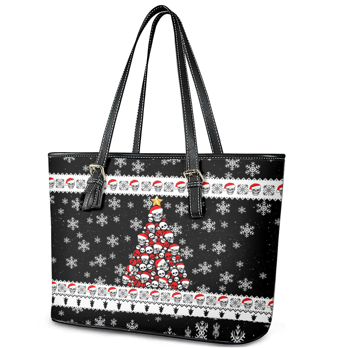 Skull Santa Leather Tote Bag Tree Skull Santa Ugly Christmas DT01