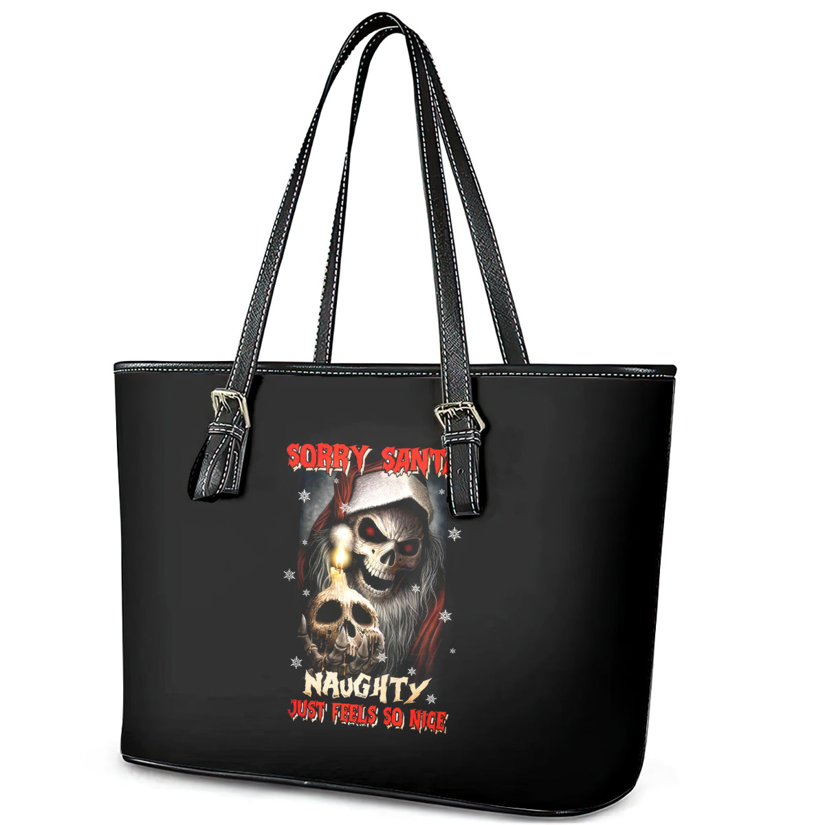 Skeleton Santa Claus Leather Tote Bag Sorry Santa Naughty Just Feels So Nice DT01
