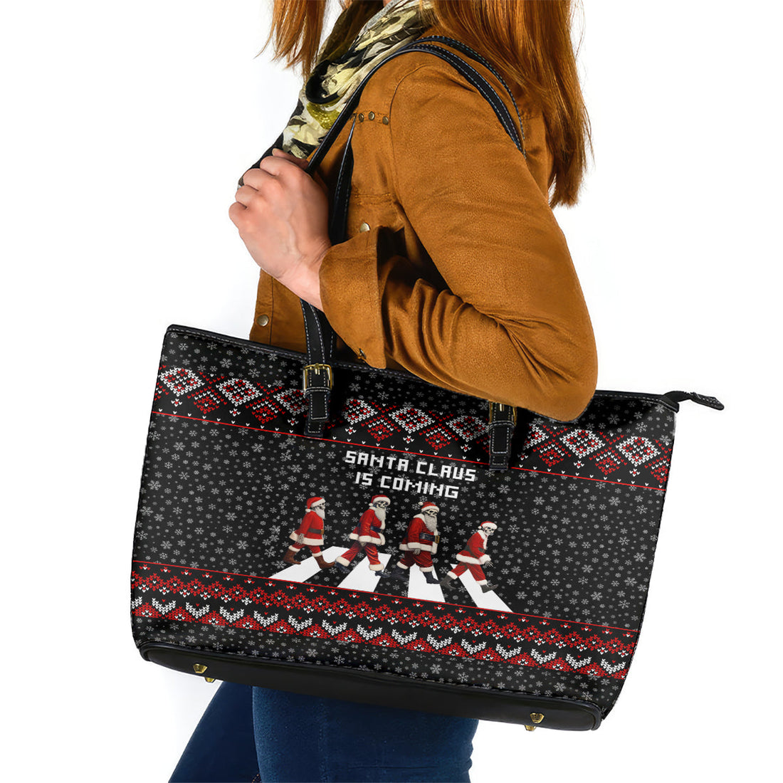 Skeleton Santa Claus Leather Tote Bag Santa Claus Is Coming Cross Street DT01