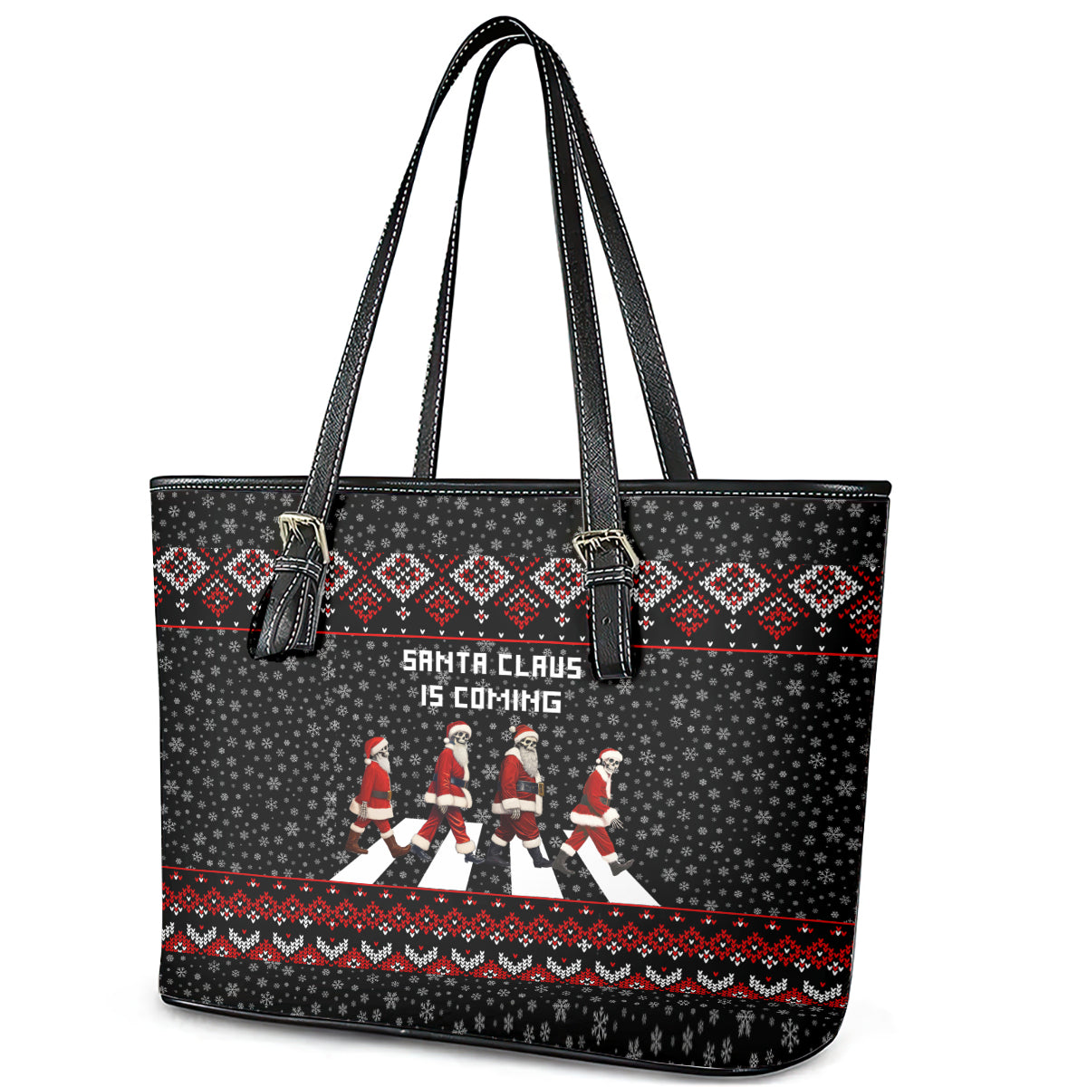 Skeleton Santa Claus Leather Tote Bag Santa Claus Is Coming Cross Street DT01